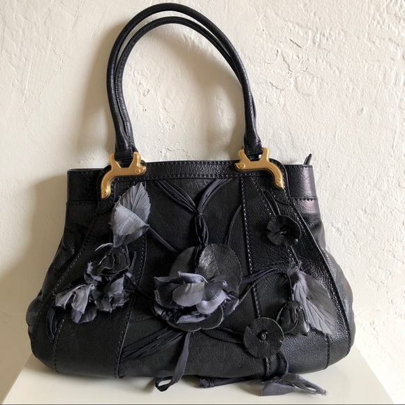 Valentino Handbags - Valentino Black Leather Floral Appliqué Handbag